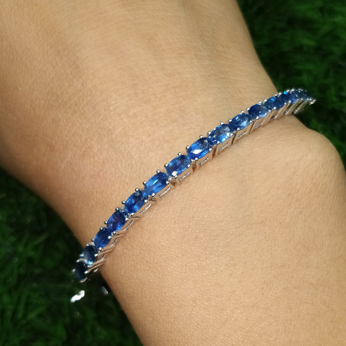 Natural Blue Sapphire Bangle Sterling Silver Handmade Gemstone Jewelry Christmas Gifts