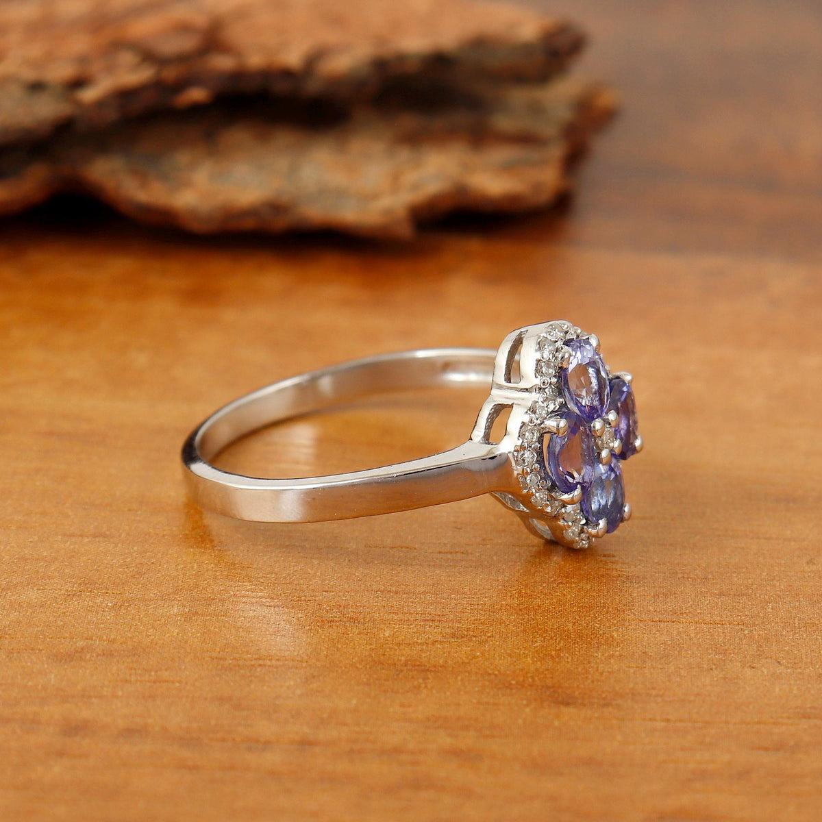 Oval Cut Tanzanite & Diamond Silver Ring Handmade December Birthstone Jewelry Gift for Her