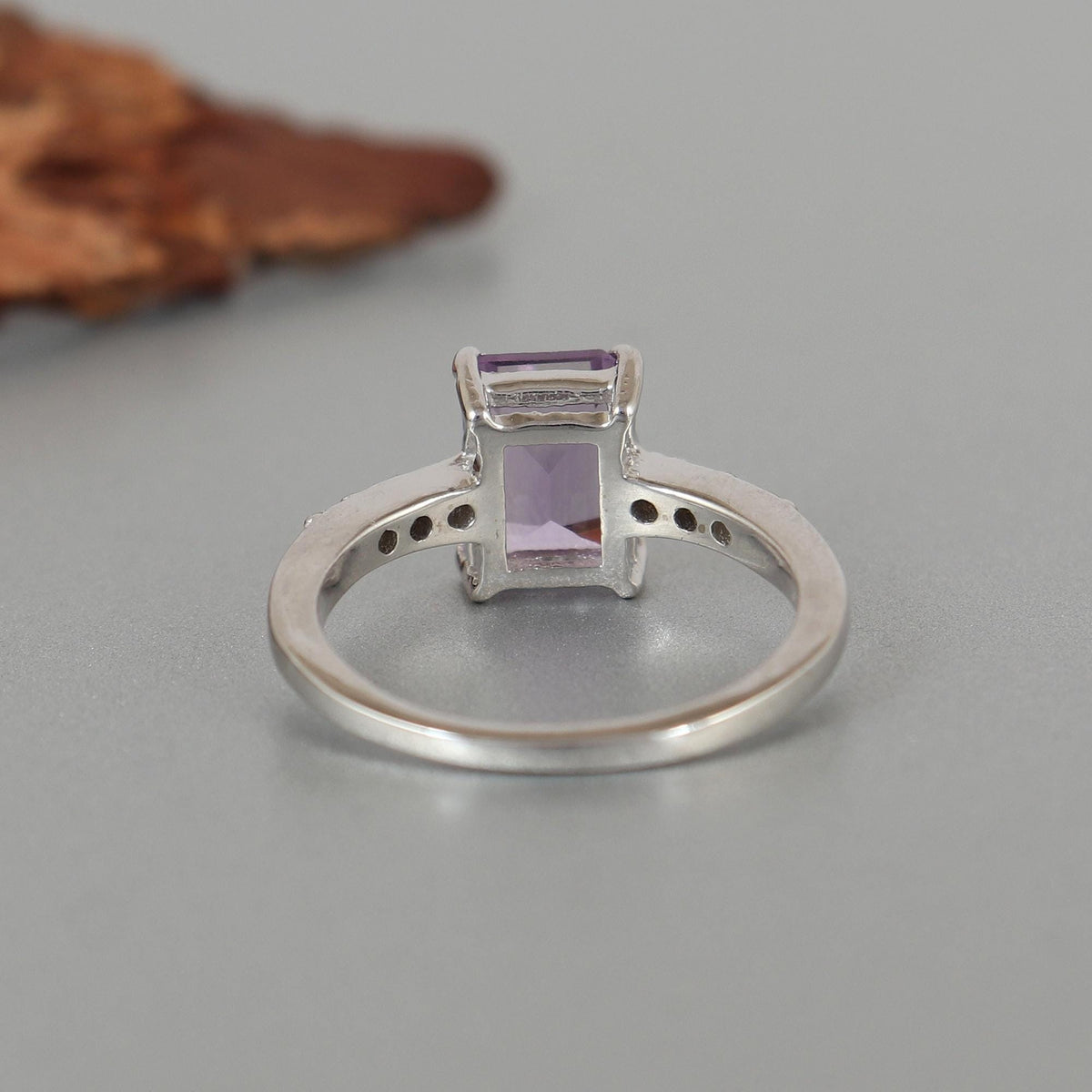 Natural Amethyst Ring-925 Sterling Silver Jewelry-Cubic Zircon-February Birthstone Jewelry-Emerald Cut Amethyst Jewelry-Gift for Birthday