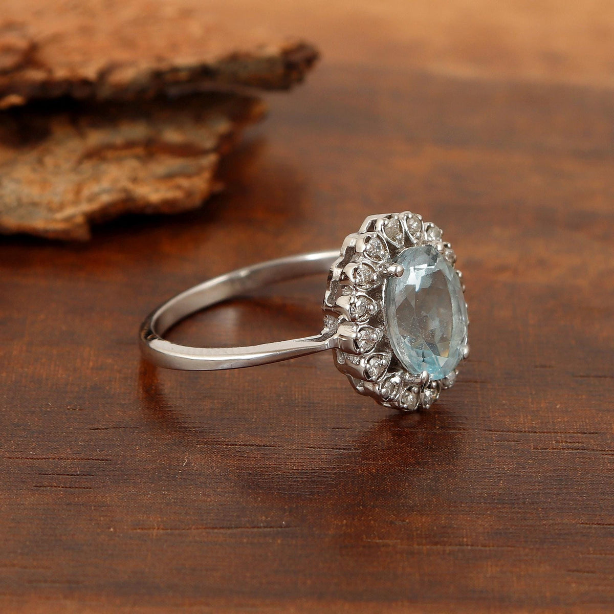 Aquamarine & Diamond Silver Ring, Ethical Gemstone March Birthstone Jewelry
