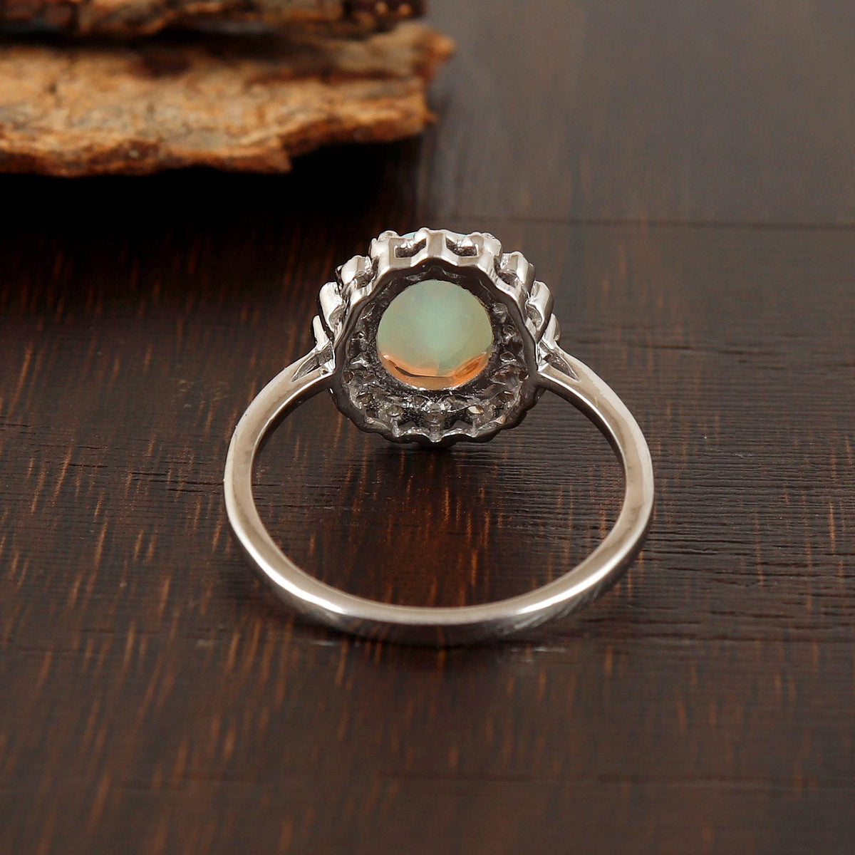 Ethiopian Opal & Diamond Engagement Ring, Handmade Wedding Silver Band Jewelry