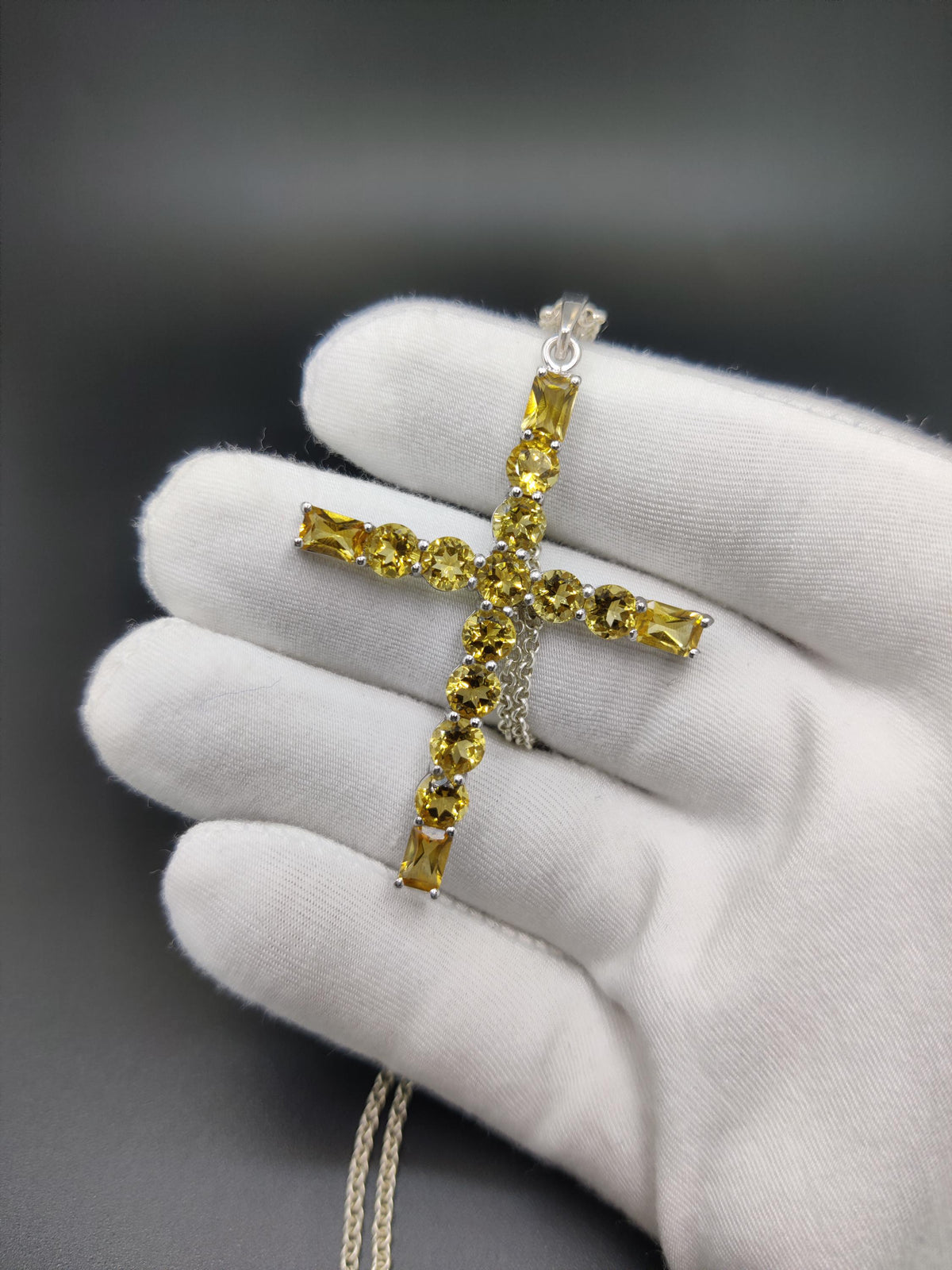 Sterling Silver Citrine Cross Pendant: Handmade November Birthstone
