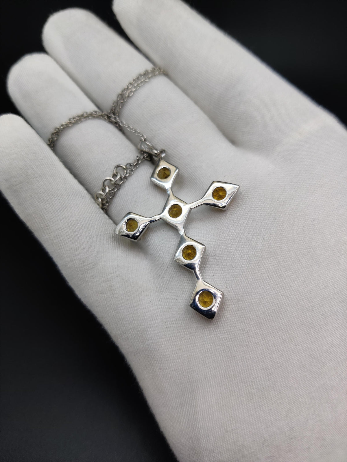 Dainty Citrine Holy Cross Pendant: Sterling Silver Necklace