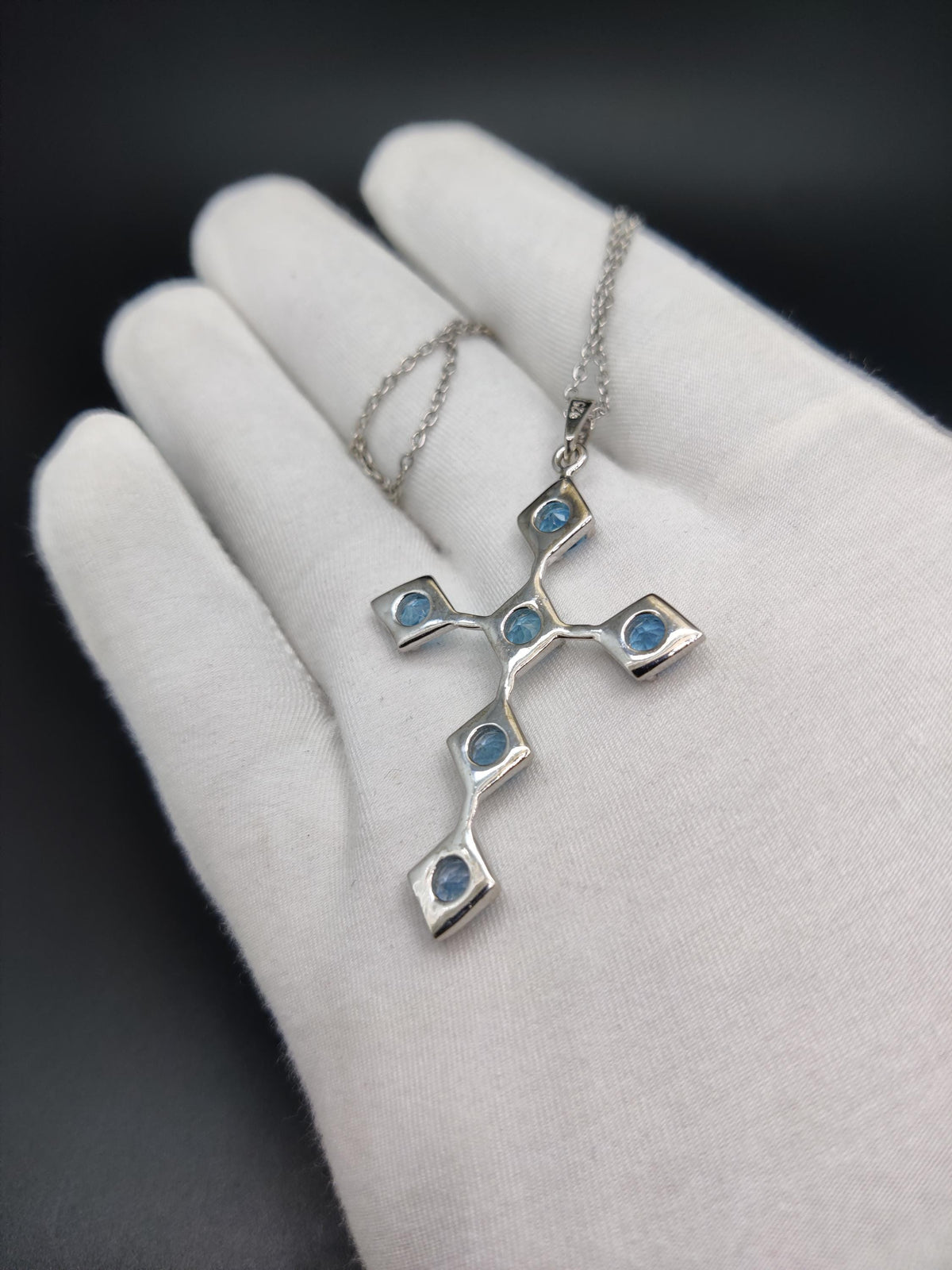 Sterling Silver Swiss Blue Topaz Cross Pendant - December Birthstone