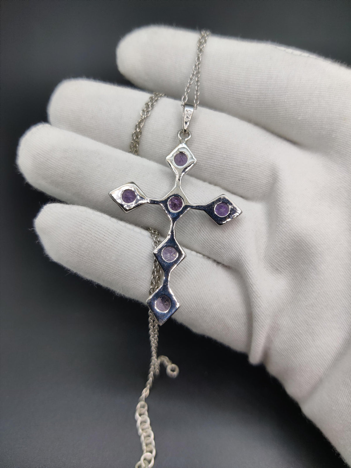 Unique Handmade Sterling Silver Amethyst Holy Cross Pendant Christmas Jewelry