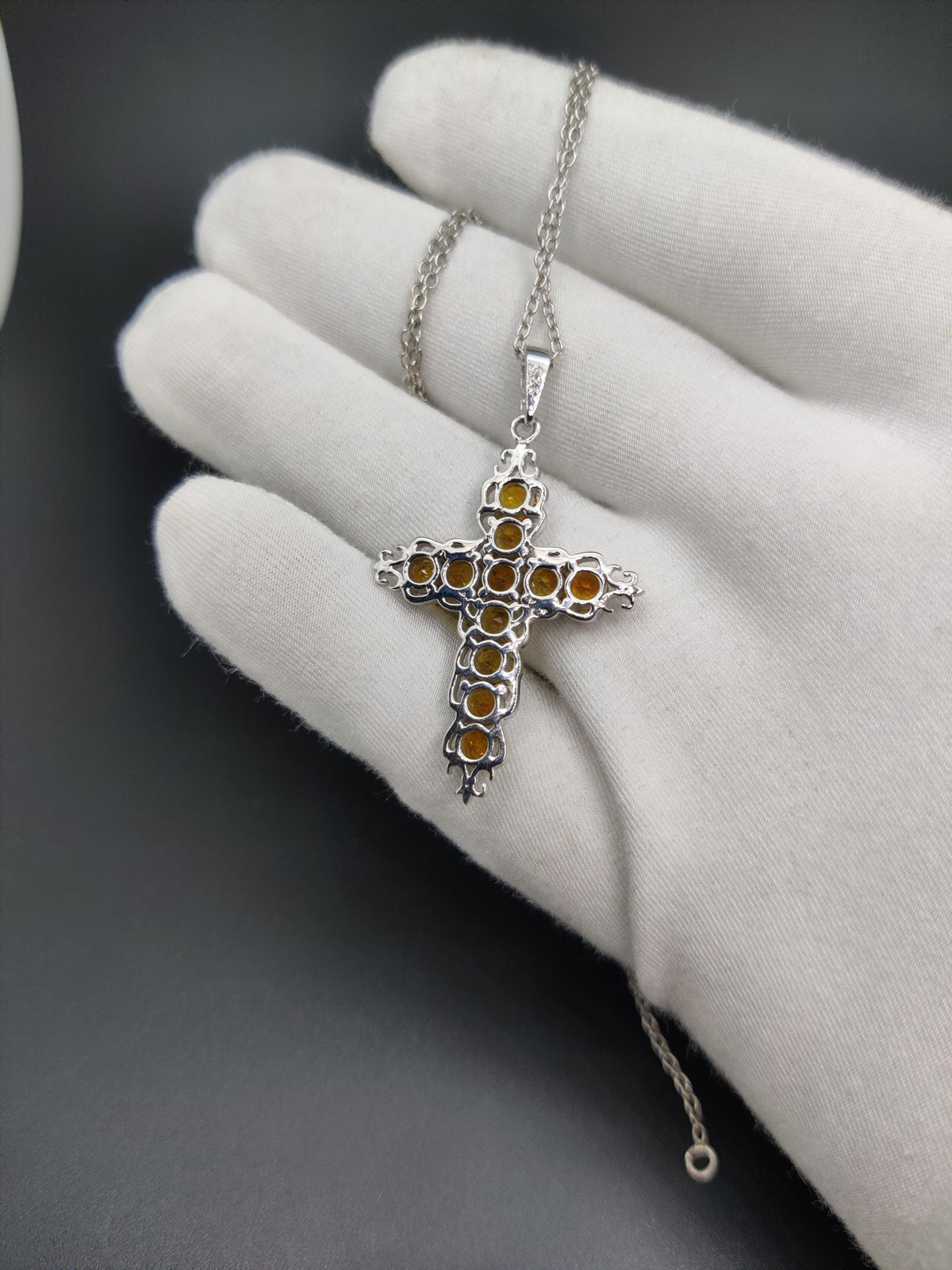 Citrine Holy Cross Pendant: Sterling Silver November Birthstone