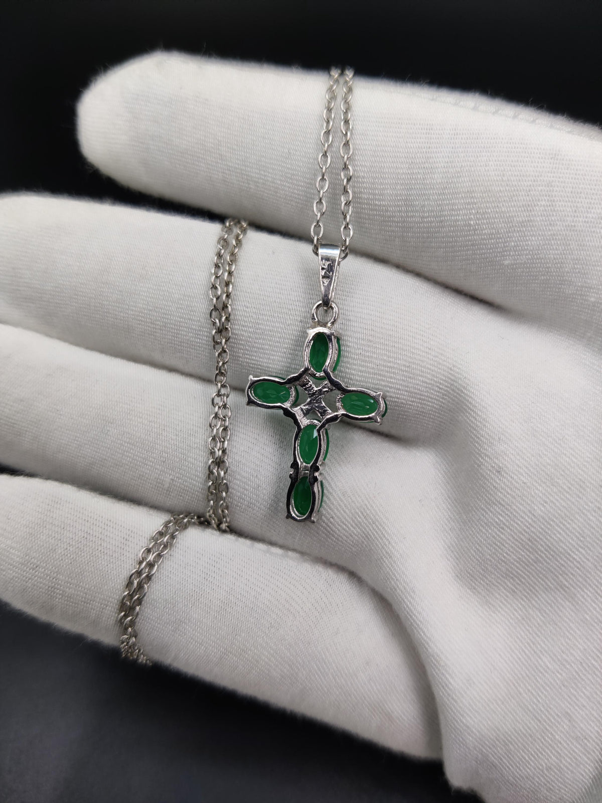 Green Onyx Holy Cross Pendant Necklace, Sterling Silver, May Birthstone, Religious Jewelry