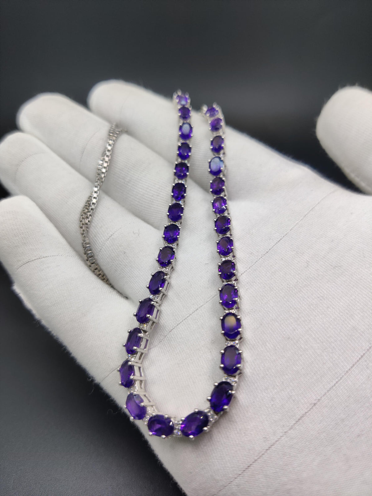 African Amethyst Necklace Earring Set: Sterling Silver, Handmade Oval Gemstone Jewelry
