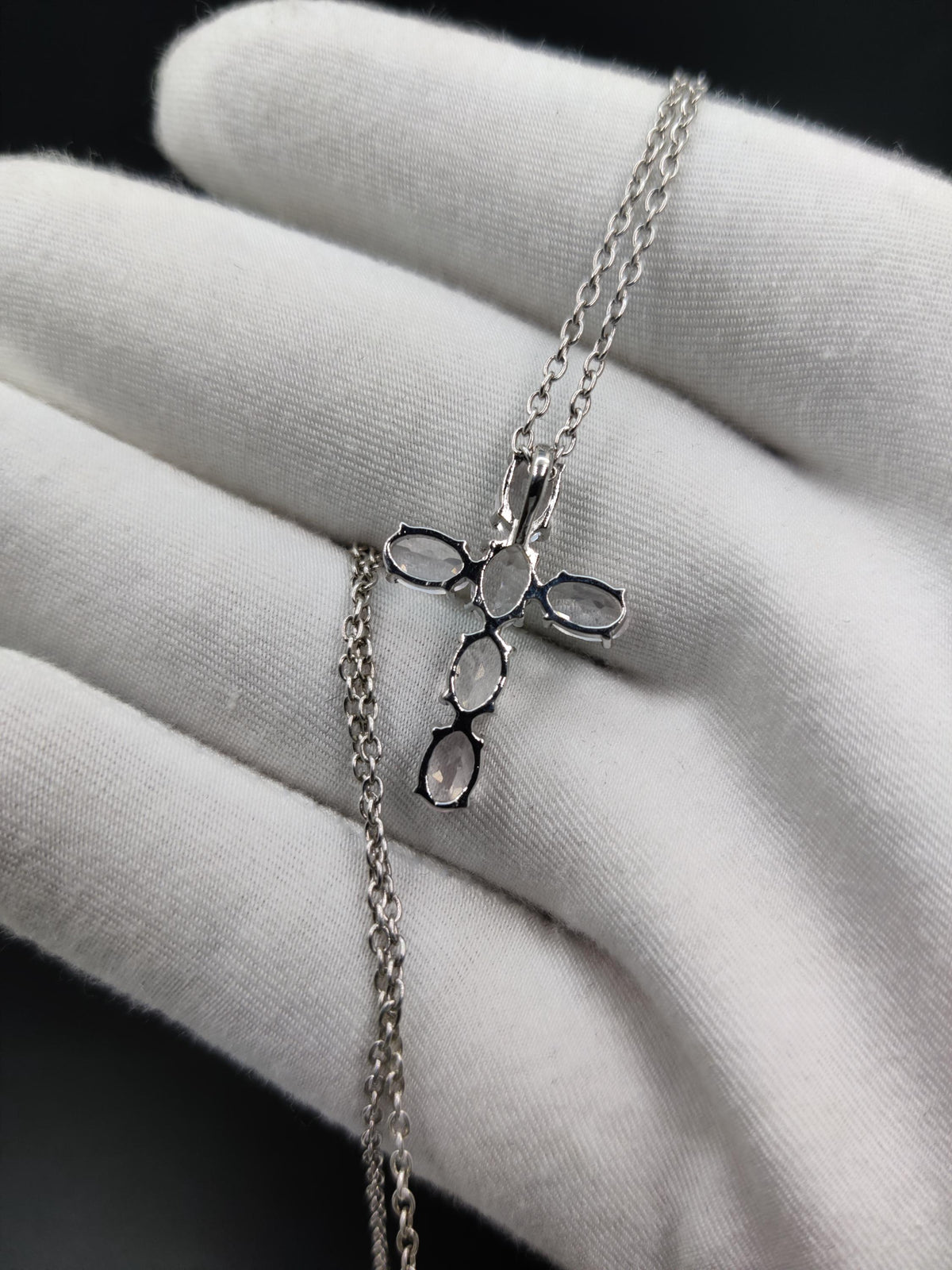 Rose Quartz Sterling Silver Cross Pendant - Dainty Gemstone Necklace