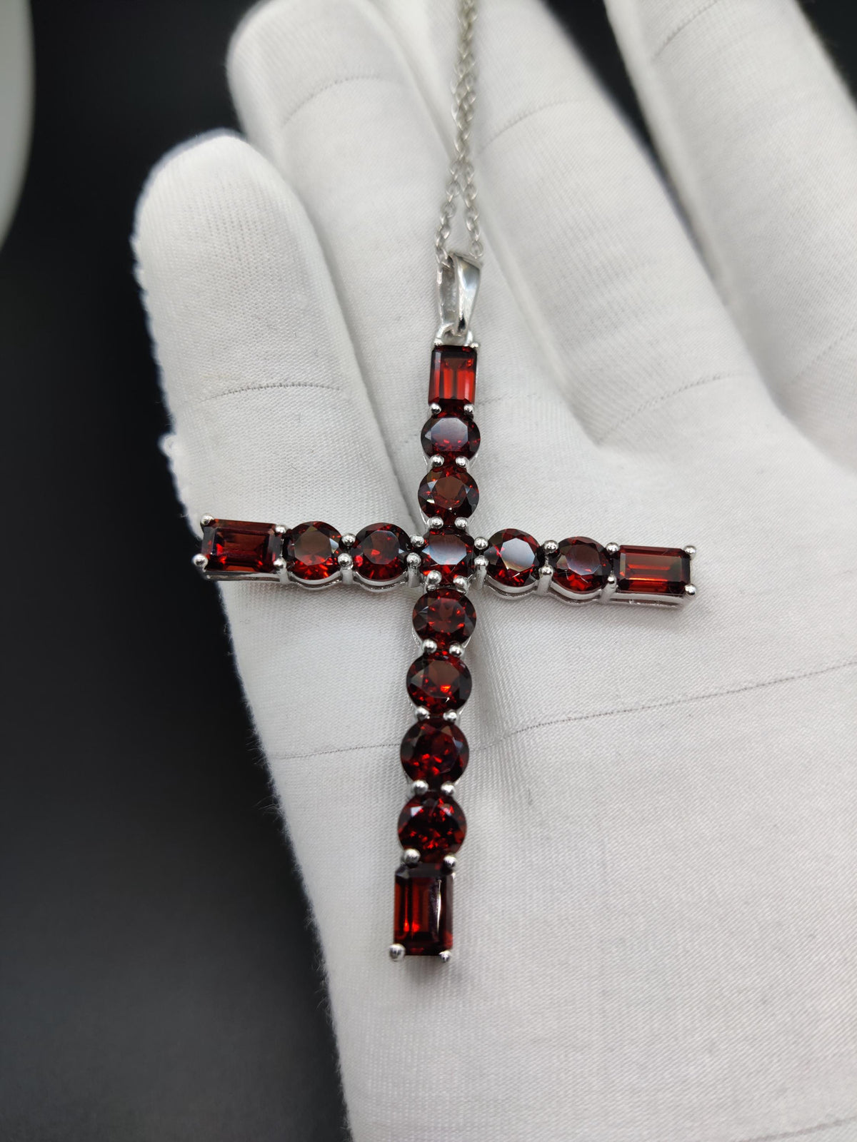 Natural Garnet Cross Pendant: Sterling Silver January Birthstone Jewelry