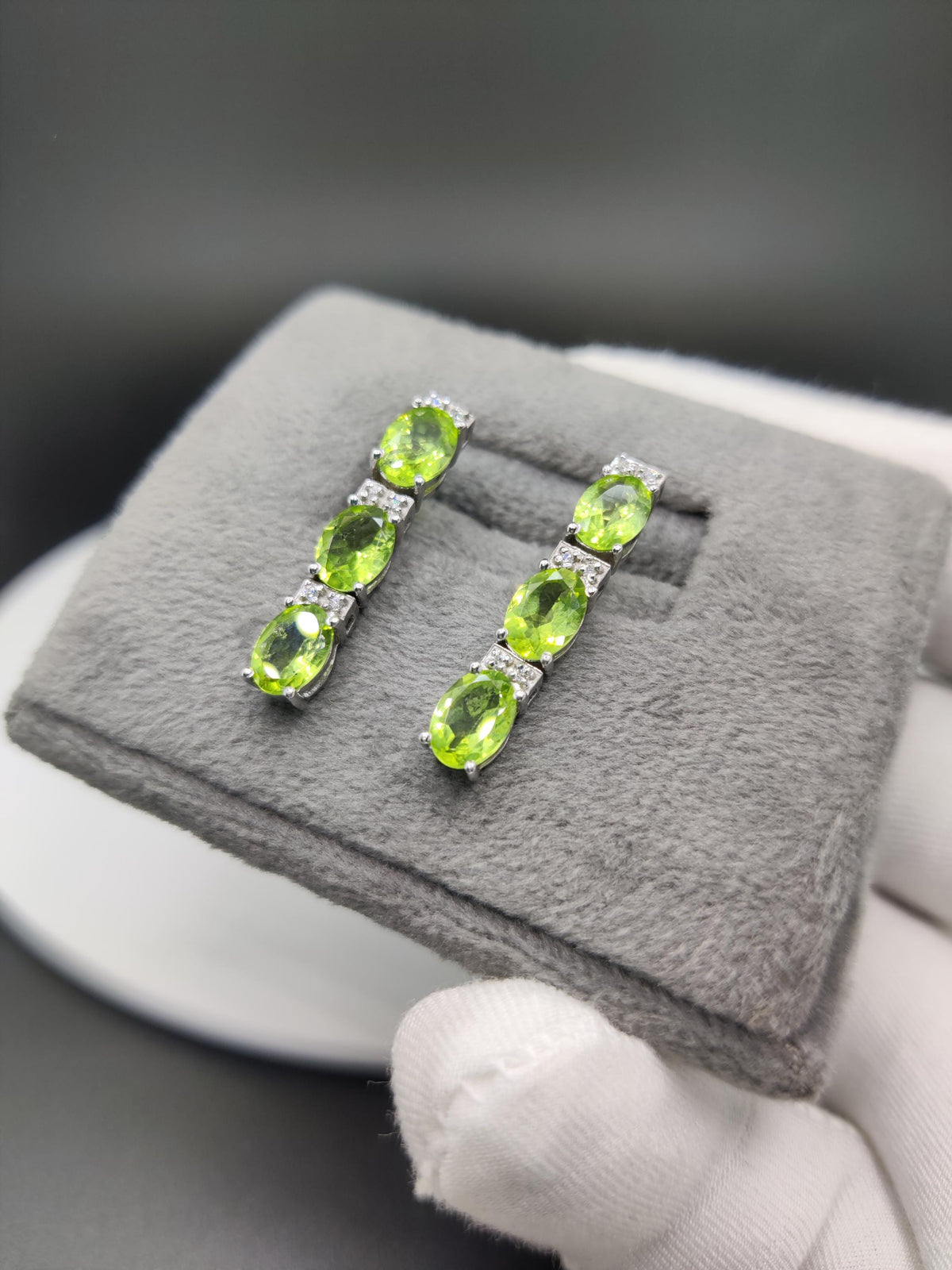 Sterling Silver Peridot Necklace and Earrings Set, Oval Gemstone, August Birthstone