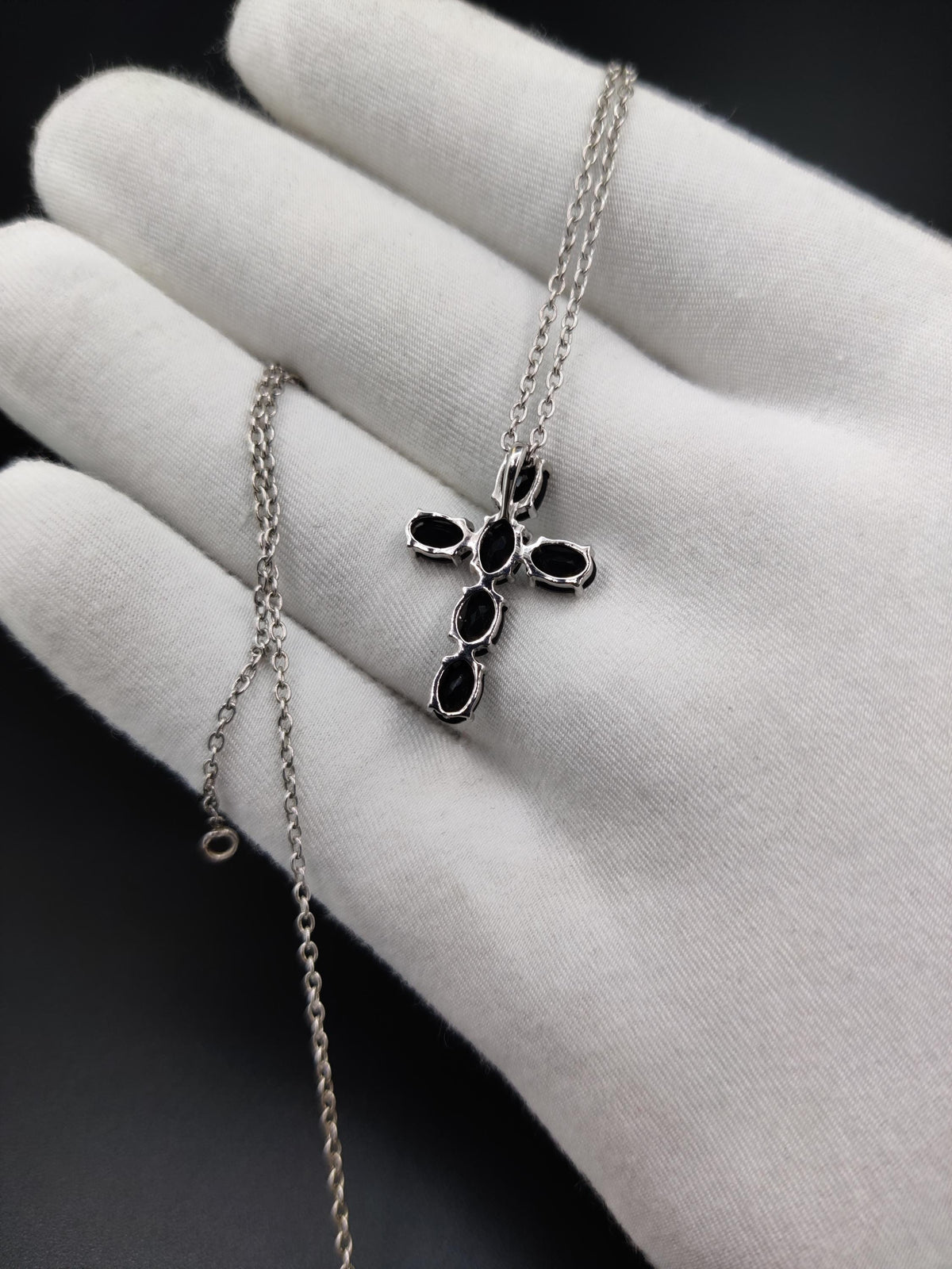 Black Onyx Sterling Silver Cross Pendant, Gothic Necklace