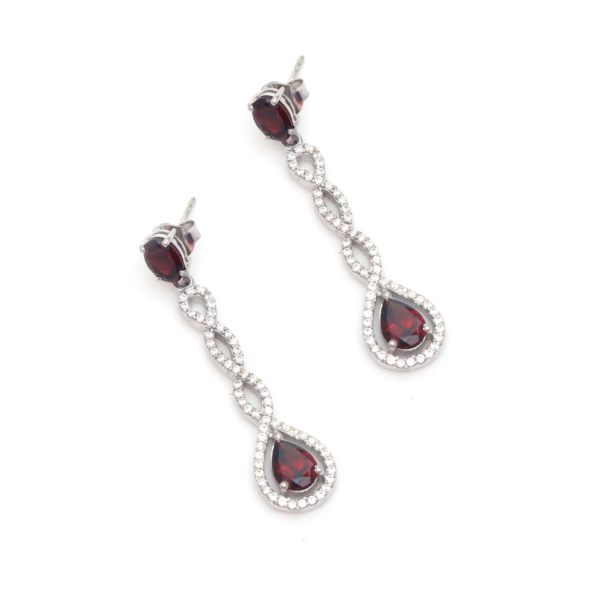 Garnet Cluster Earrings: Sterling Silver Dangle, January Birthstone