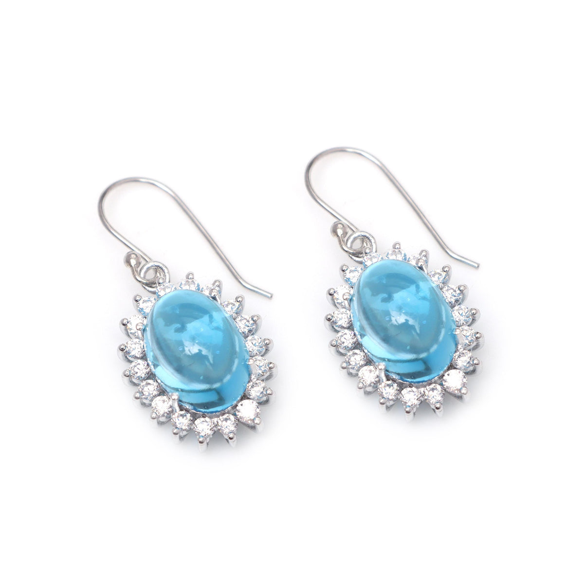 Sterling Silver Swiss Blue Topaz Earrings: Oval Dangle, December Birthstone