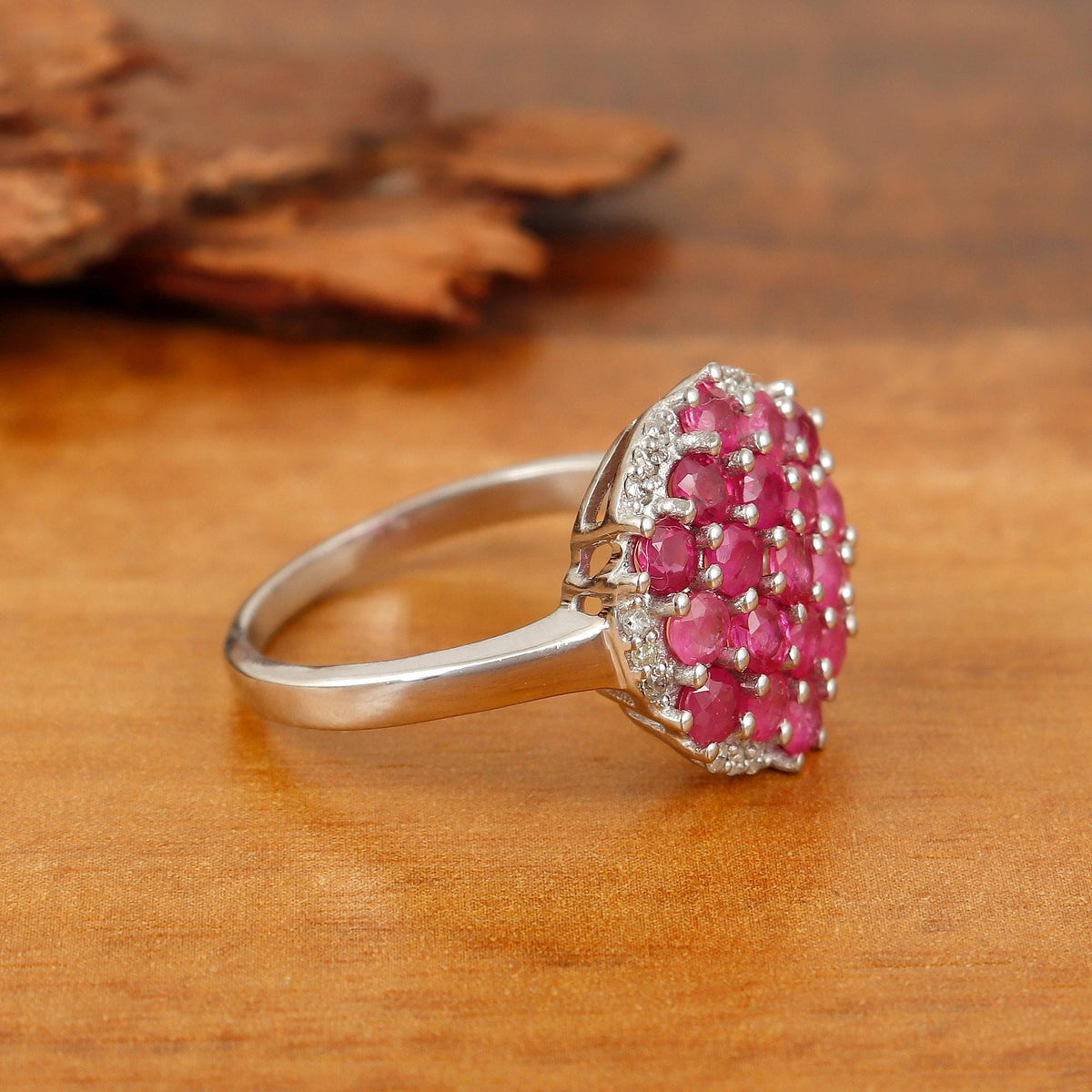 Sterling Silver Ruby & Diamond Ring Handmade Artisan Gemstone Jewelry