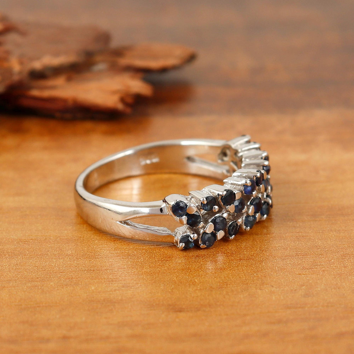 Sapphire Half Eternity Ring, Sterling Silver Wedding Band Jewelry