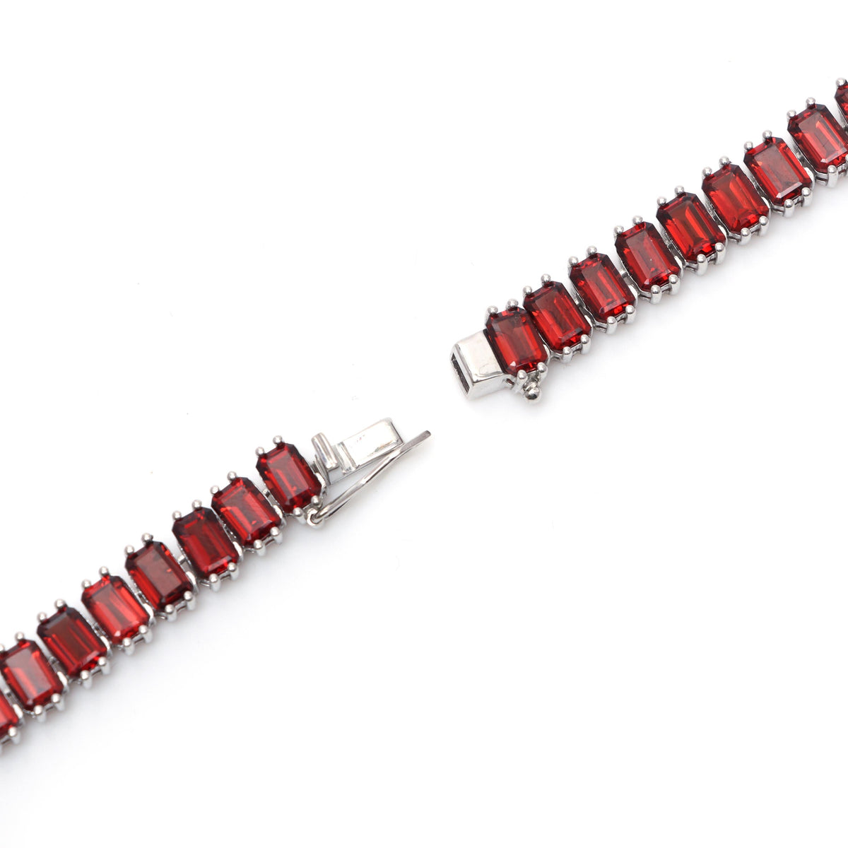 Natural Garnet Gemstone Necklace-Emerald Cut Gemstone-925 Sterling Silver Necklace-Garnet Necklace With Earring-January Birthstone Jewelry