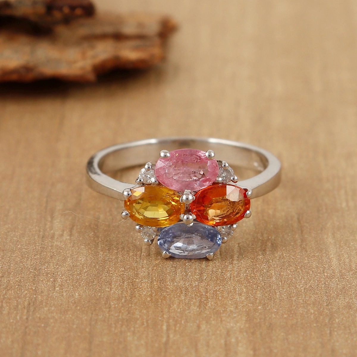 Multi Sapphire Oval Cut Ring, 925 Sterling Silver, Colorful Gemstone (September Birthstone)