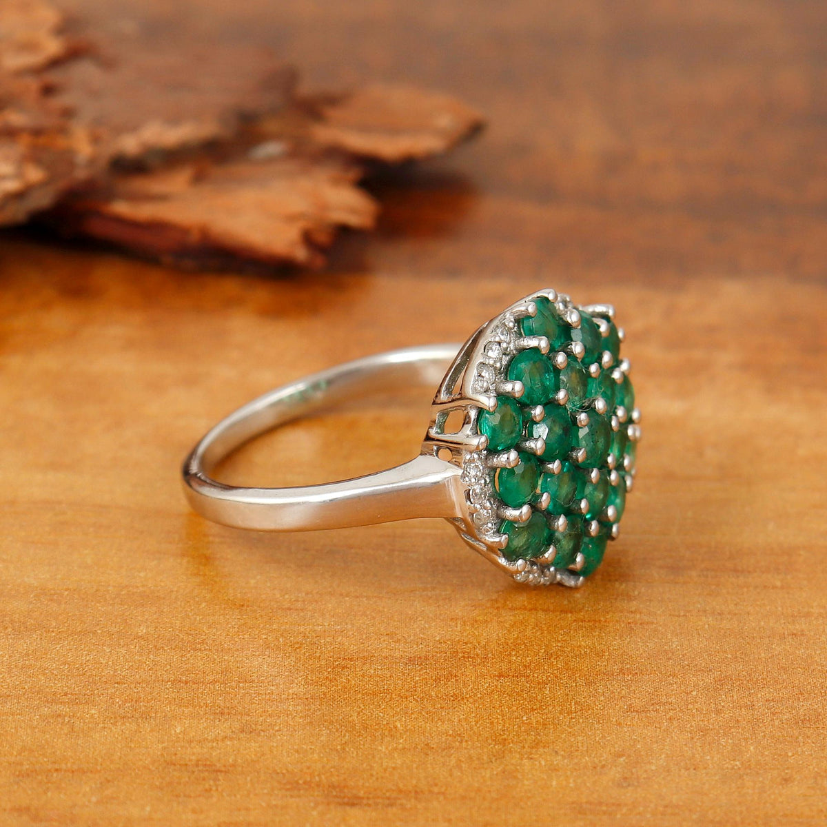 Emerald Diamond Ring, Sterling Silver Jewelry, Handmade May Birthstone Gift