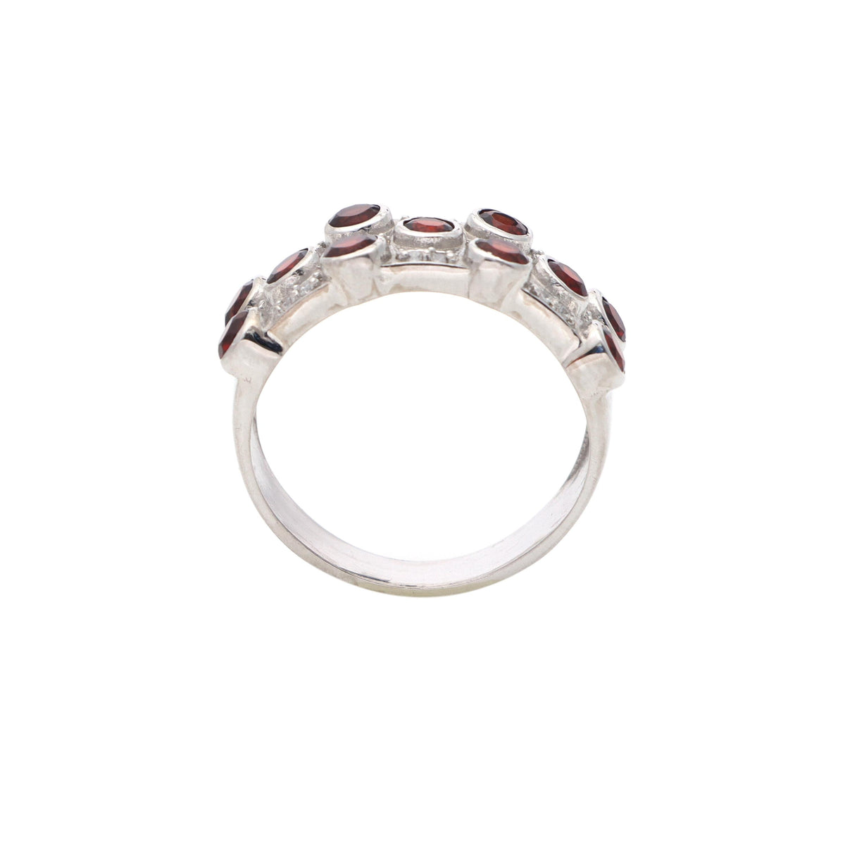 Sterling Silver Garnet Engagement Ring – Round Cut Halo Wedding Band January Birthstone
