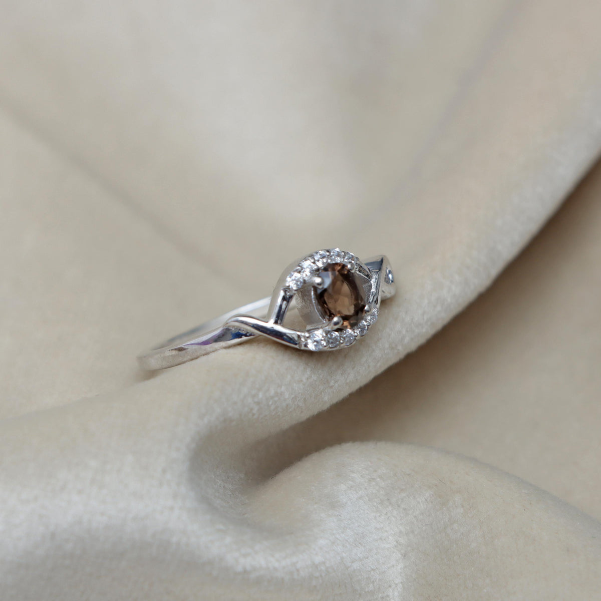 Smoky Quartz Ring: Minimalist 925 Sterling Silver, June Birthstone