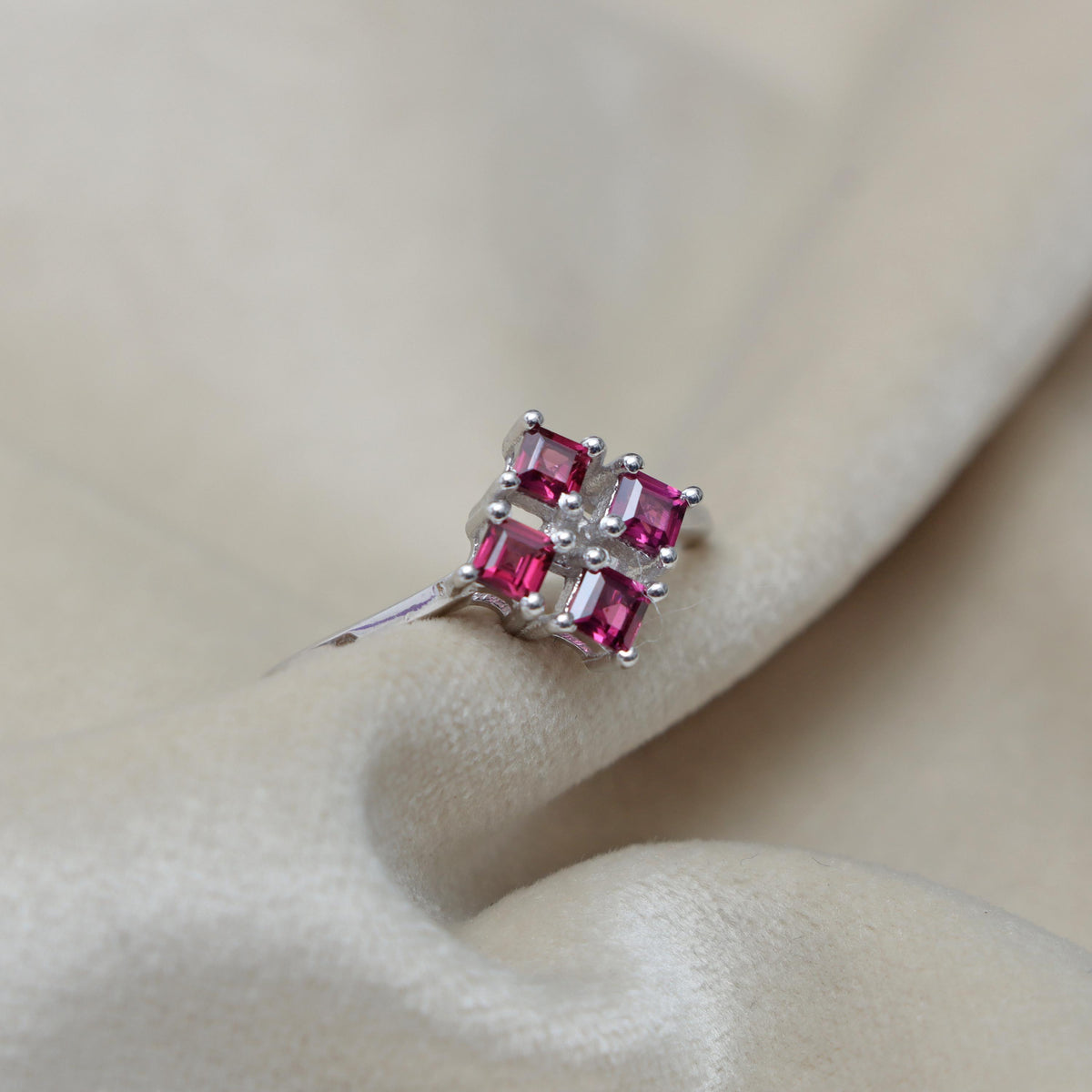 Rhodolite Garnet Ring, 925 Sterling Silver Gemstone Jewelry, Handmade Boho Anniversary Gift