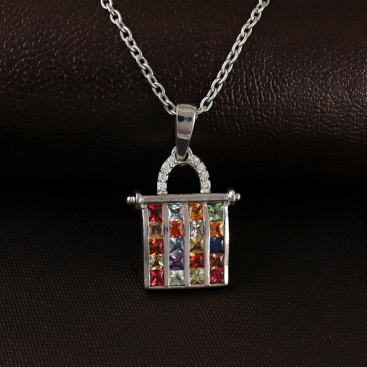Multi Sapphire Pendant: Sterling Silver Diamond Accent, September Birthstone