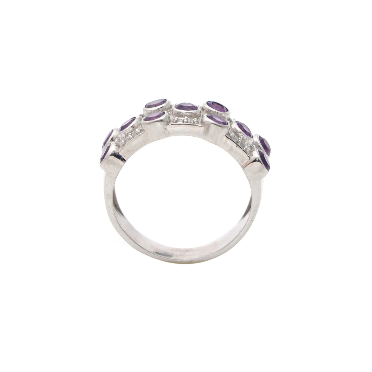 Sterling Silver Amethyst Halo Ring – Round Cut February Birthstone Wedding Jewelry