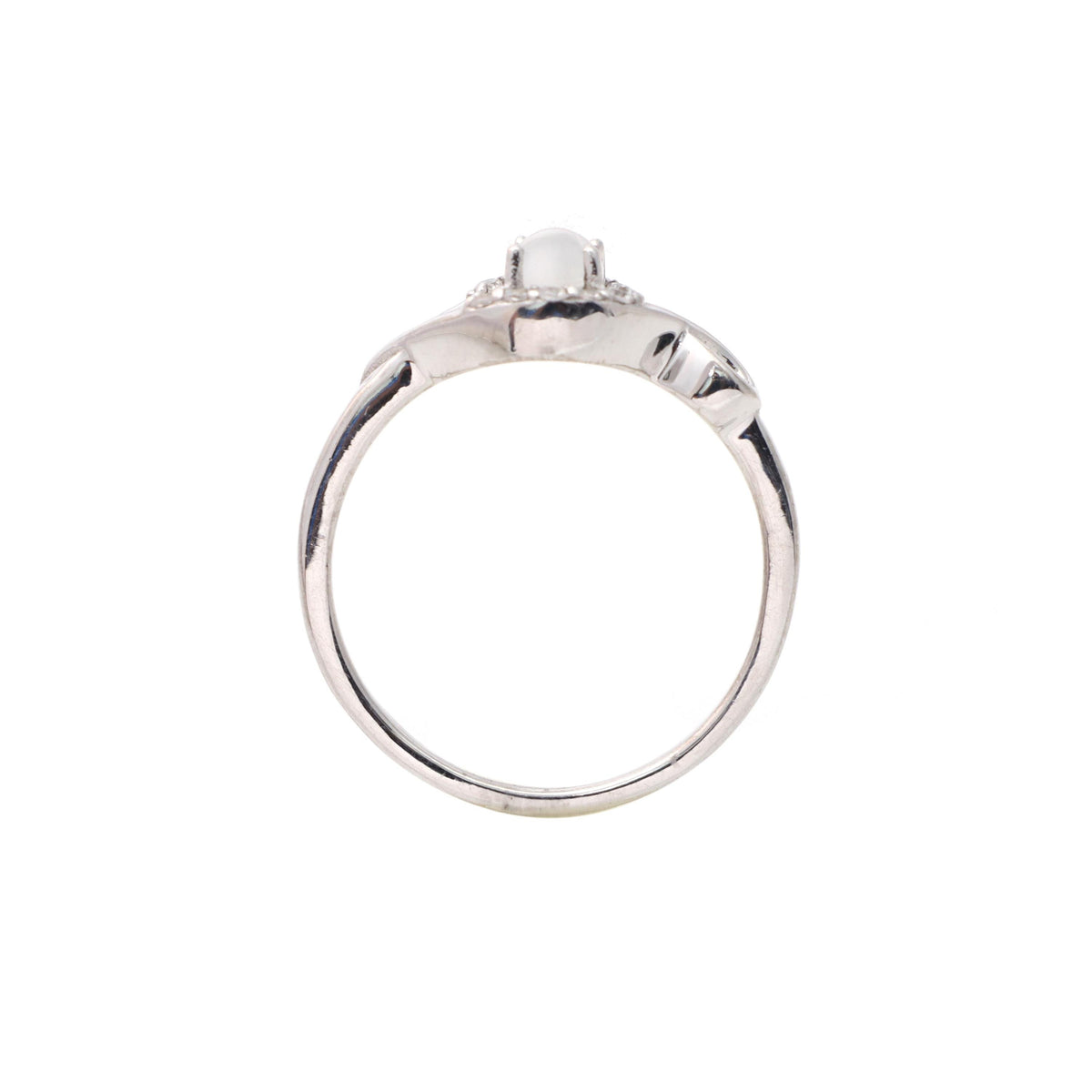 White Moonstone Ring: Oval Gemstone, Cubic Zircon, 925 Sterling Silver