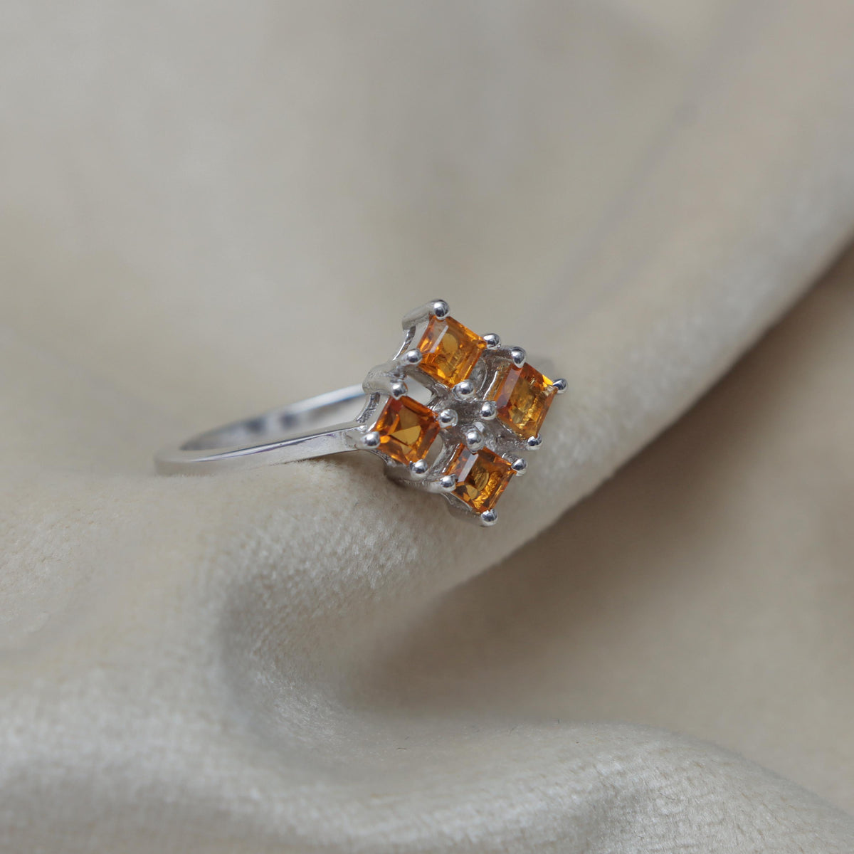 Handmade Sterling Silver Citrine Ring, Square Gemstone Stacking Ring