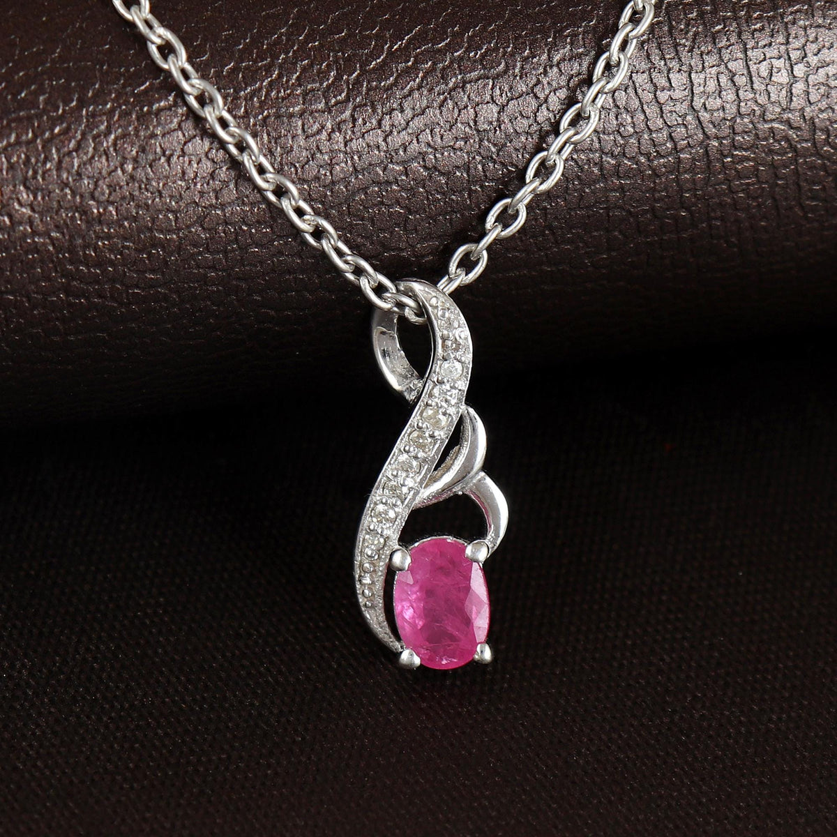 Oval Ruby Pendant Necklace, 7x5mm Sterling Silver, July Birthstone Jewelry