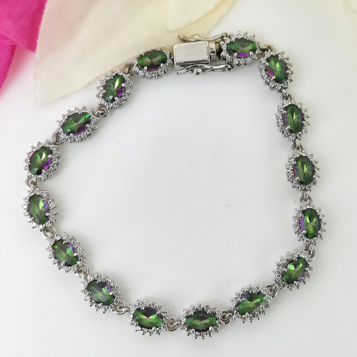 Oval Mystic Topaz Tennis Bracelet, Sterling Silver, November Birthstone, Multi Stone Jewelry