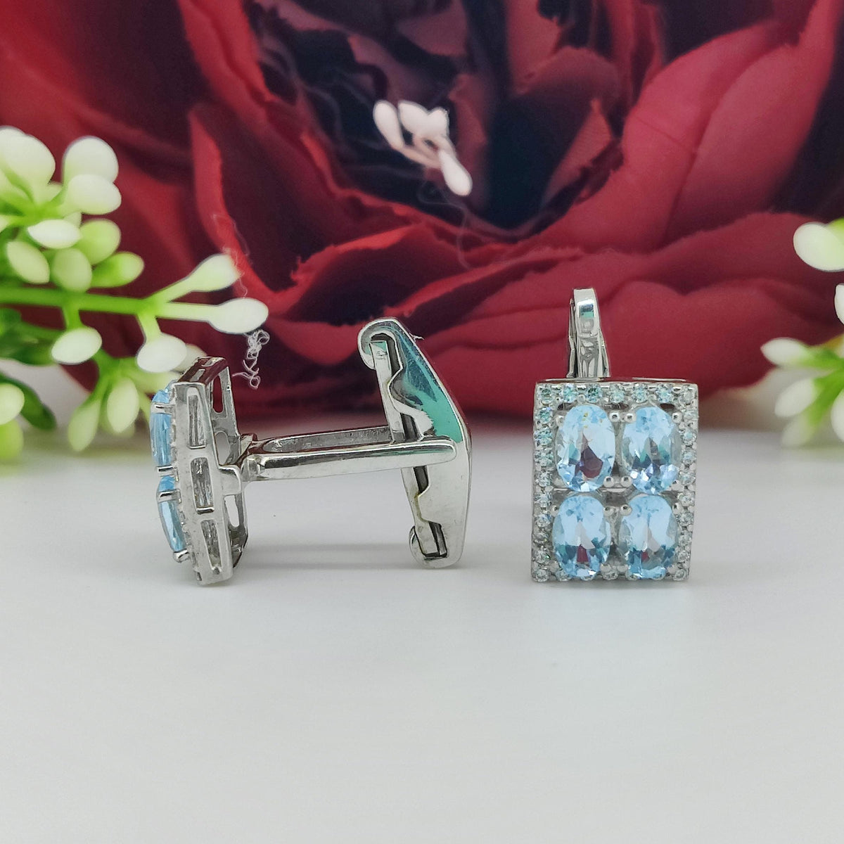 Oval Blue Topaz Sterling Silver Cufflinks, December Birthstone Men's Jewelry