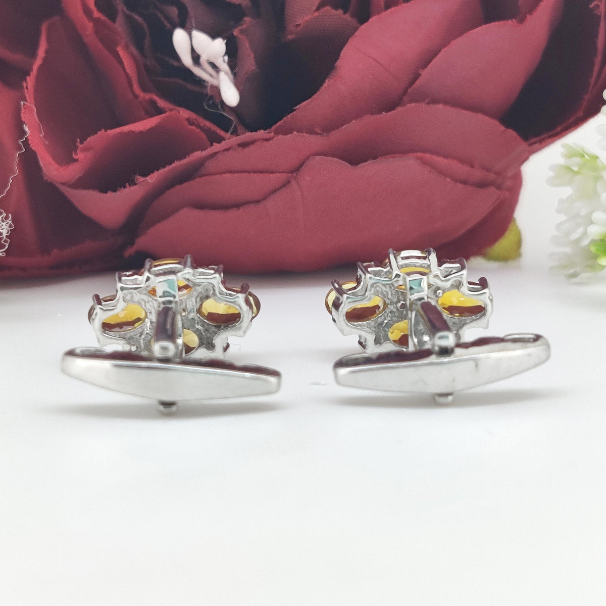 Sterling Silver Citrine Cufflinks, Oval Yellow Gemstone, November Birthstone, Men's Jewelry