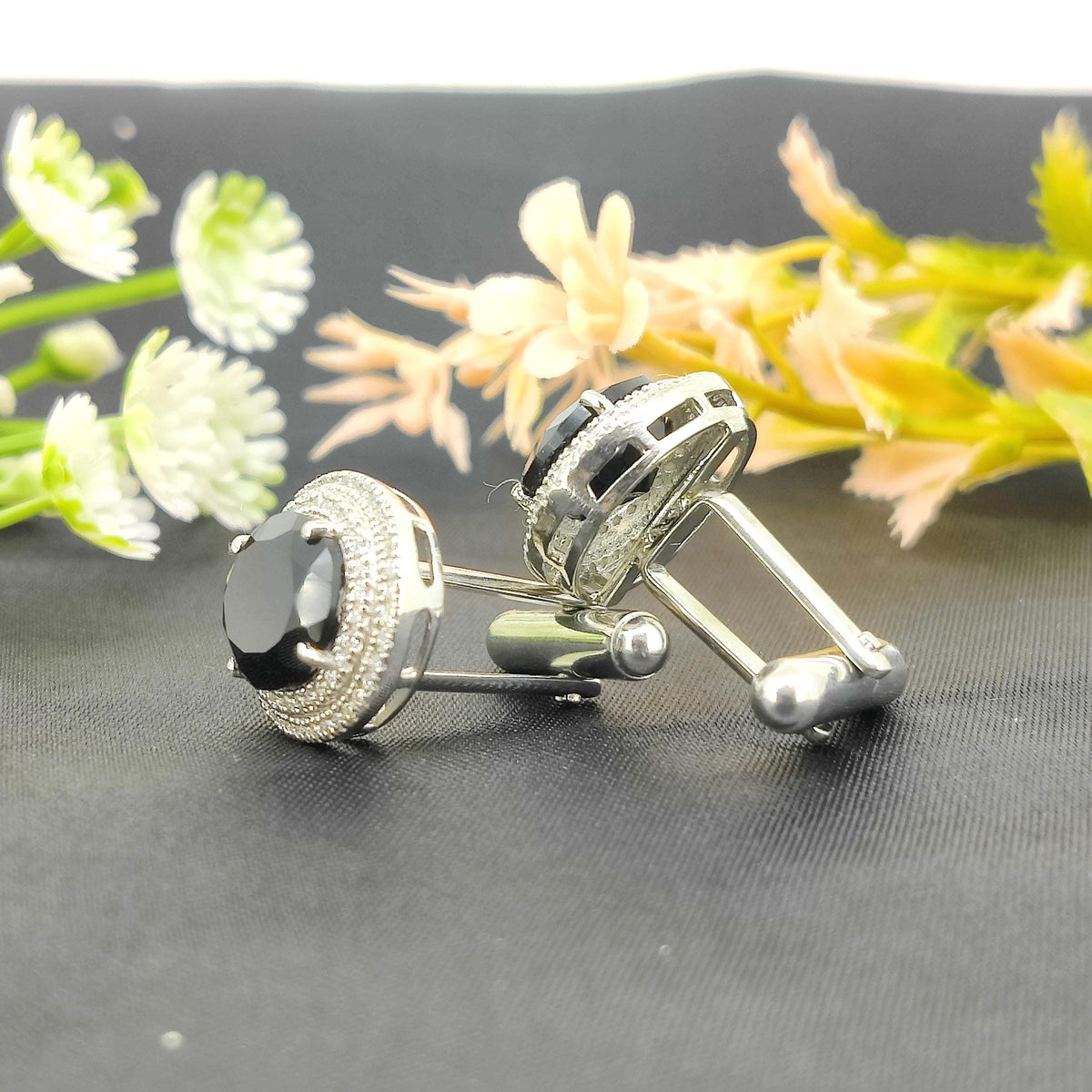 Sterling Silver Oval Black Onyx Gemstone Cufflinks, May Birthstone Jewelry