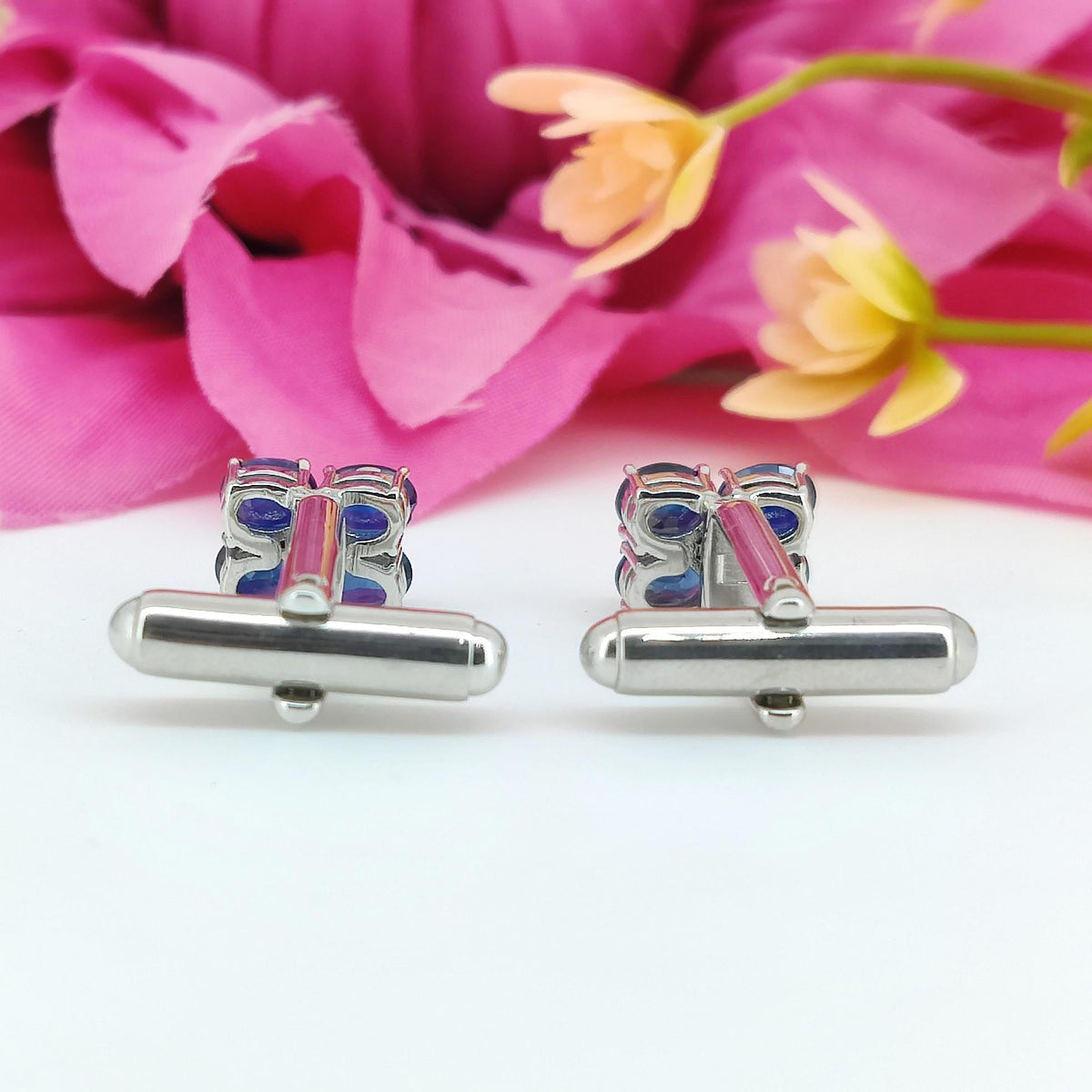 Oval Blue Sapphire Cufflinks, 925 Sterling Silver, September Birthstone Accessories