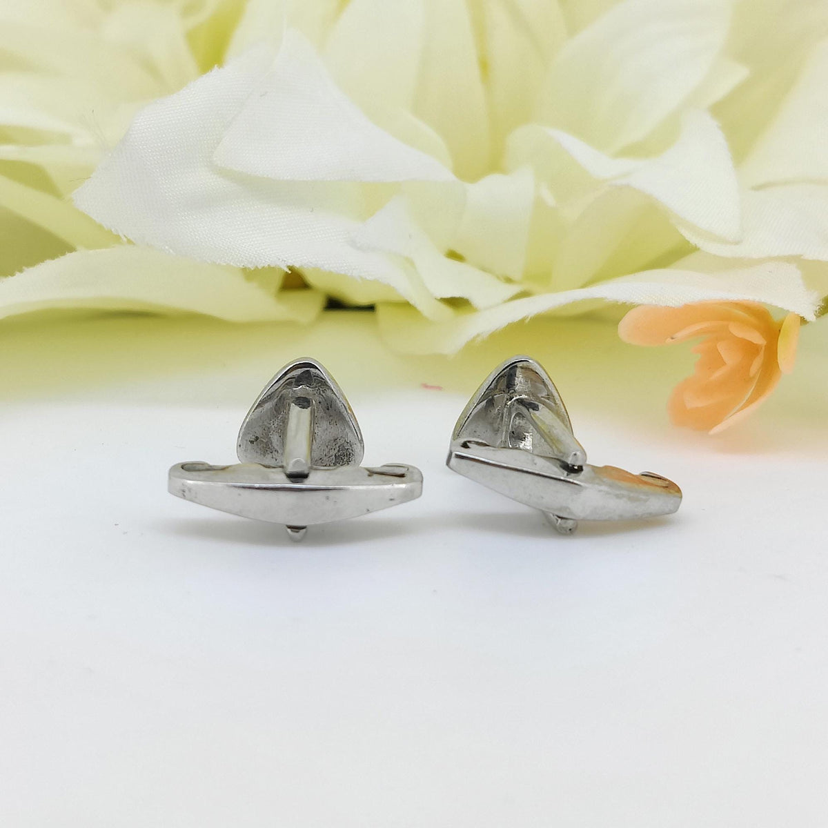 Sterling Silver Triangle Cufflinks, Black Enamel Men's Formal Jewelry