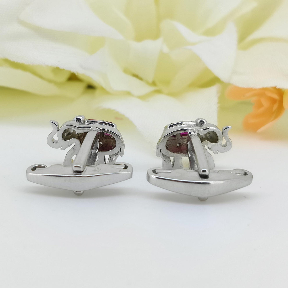 Natural Ruby Elephant Cufflinks, Sterling Silver, July Birthstone, Animal Jewelry