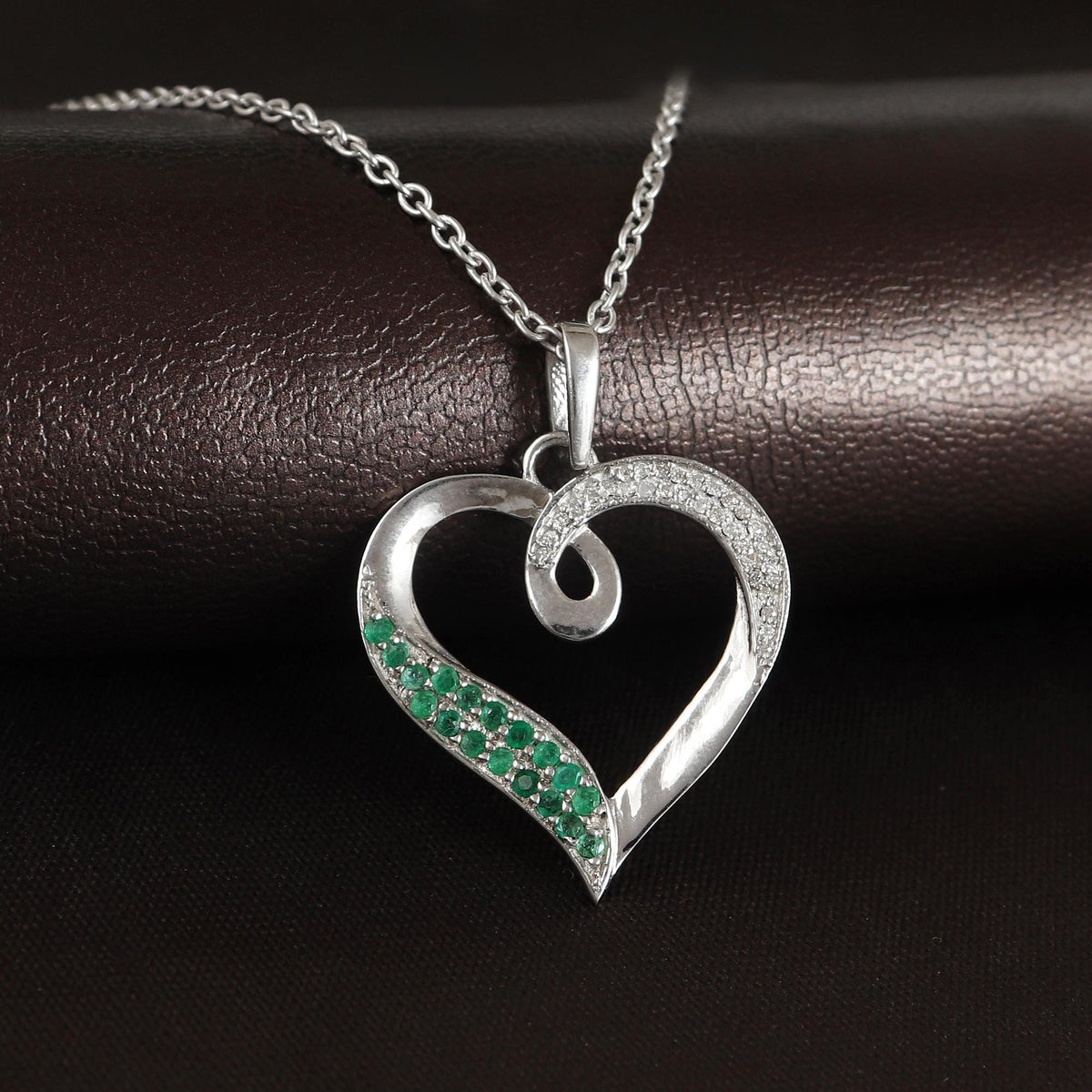 Sterling Silver Heart Pendant, Oval Emerald, May Birthstone Jewelry