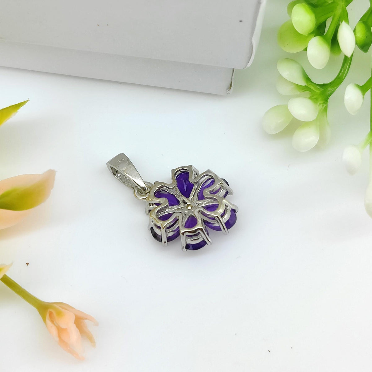 Handmade Sterling Silver Flower Amethyst Pendant, February Birthstone