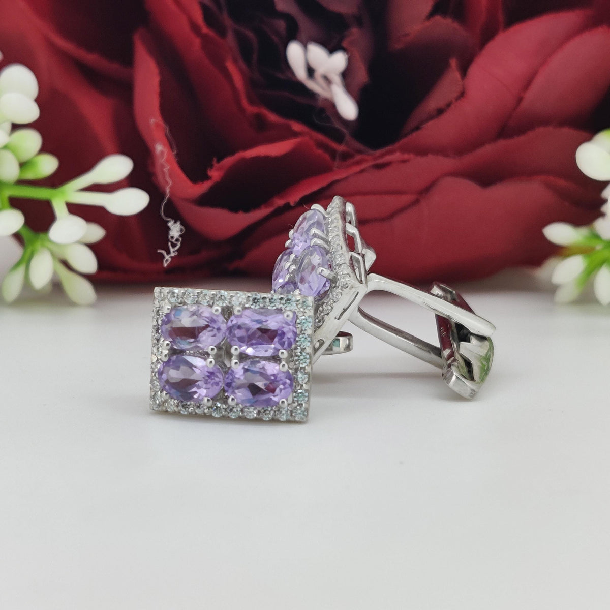 Sterling Silver Amethyst Oval Gemstone Cufflinks, February Birthstone Jewelry