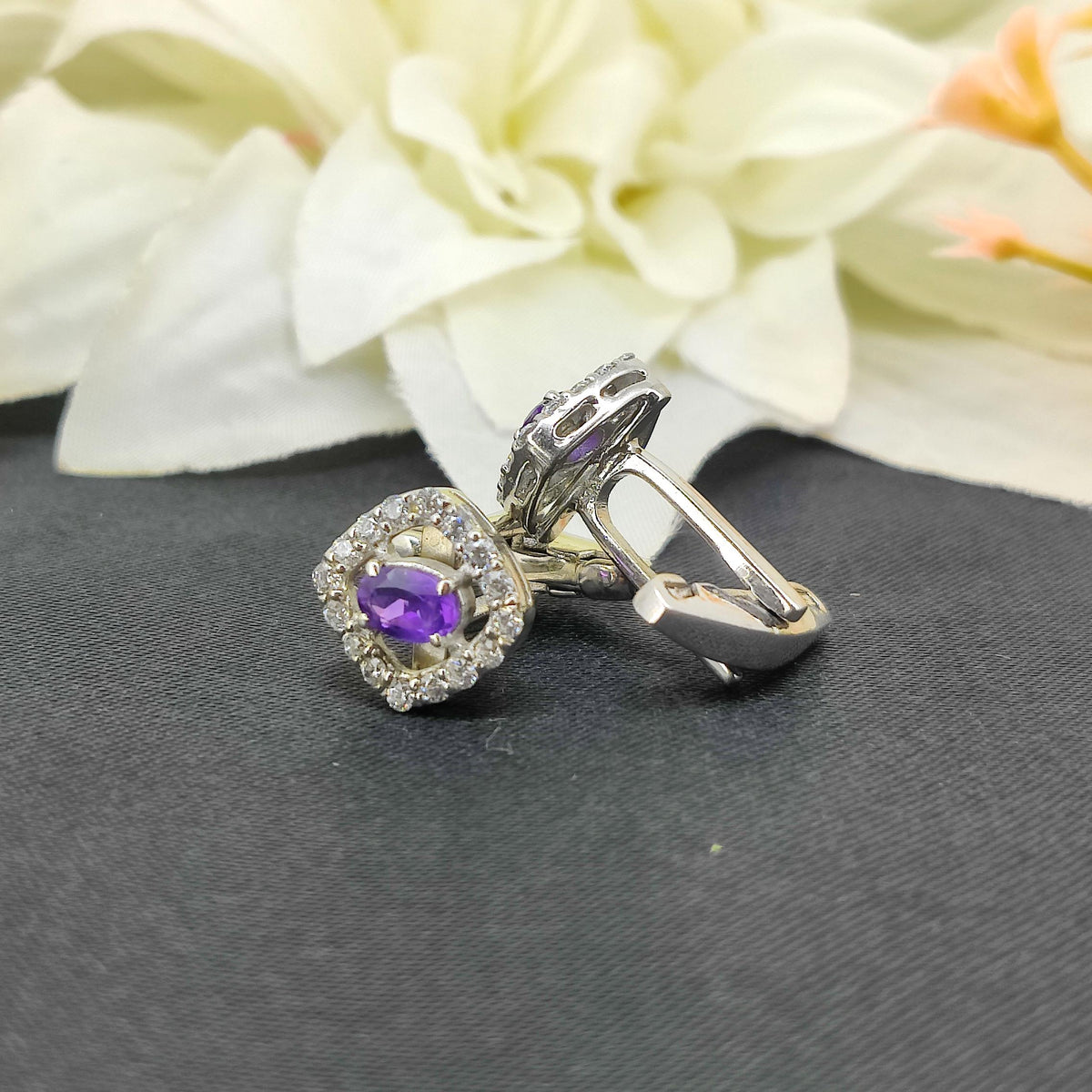 African Amethyst Sterling Silver Cufflinks, Oval Gemstone February Birthstone Accessories