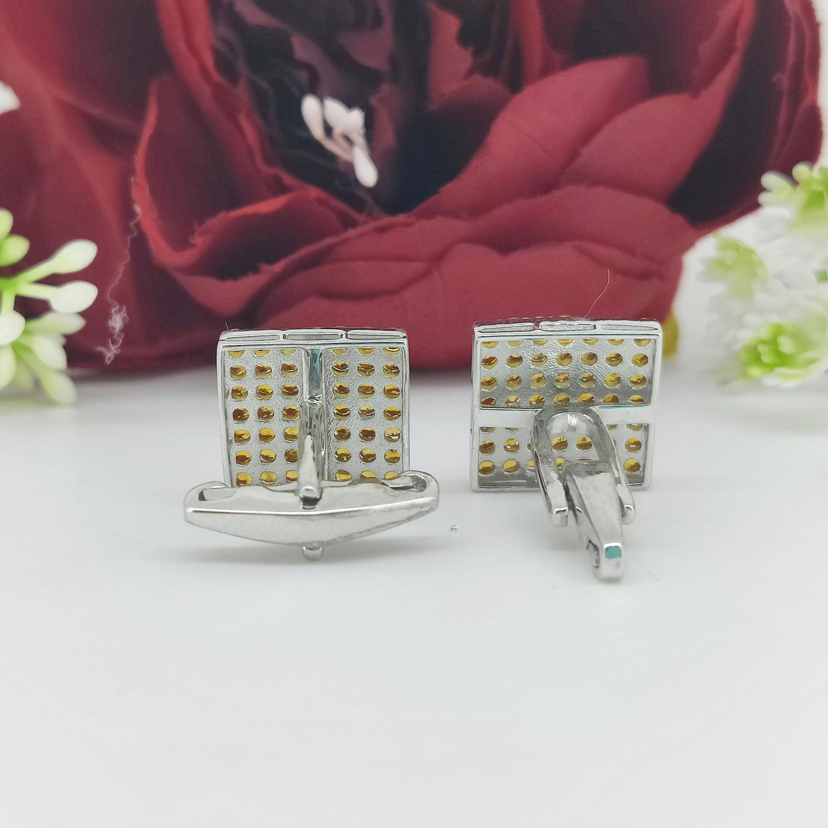Sterling Silver Citrine Cufflinks, November Birthstone, Round Gemstone Men's Formal Wear