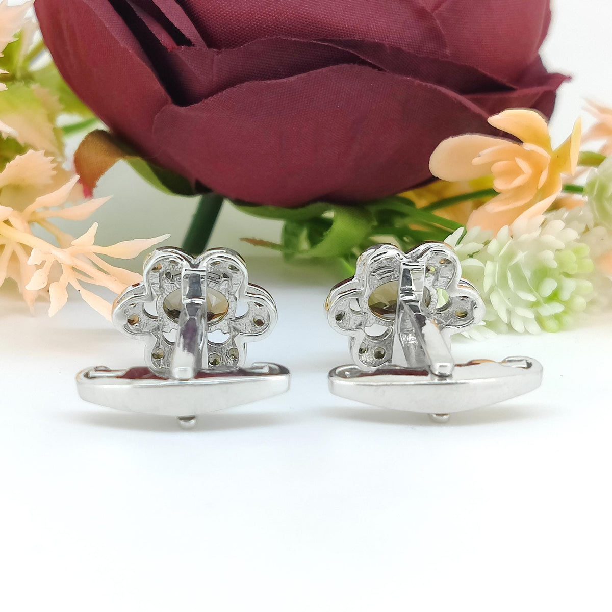 Handmade Smoky Quartz Cufflinks, Oval Stone Earthy Brown Gemstone Jewelry, Minimalist Gift for Him