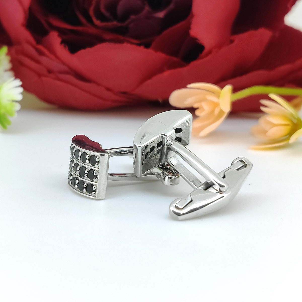 Sterling Silver Black Spinel Cufflinks, Modernist Men's Jewelry, August Birthstone Accessories