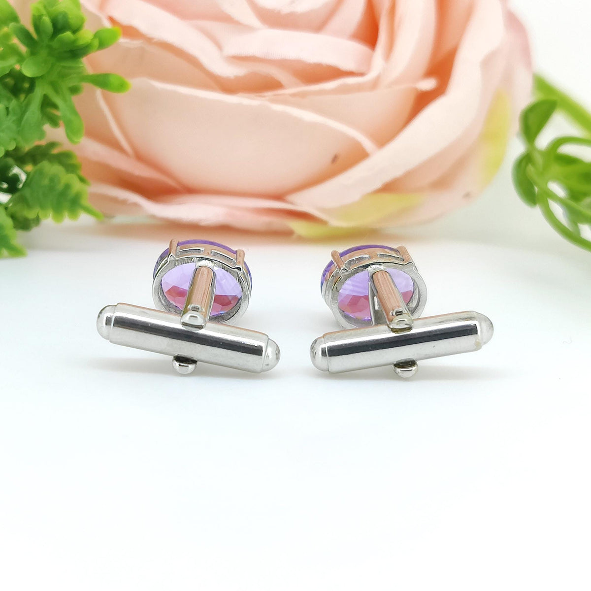 Oval Amethyst Sterling Silver Cufflinks, February Birthstone Formal Jewelry