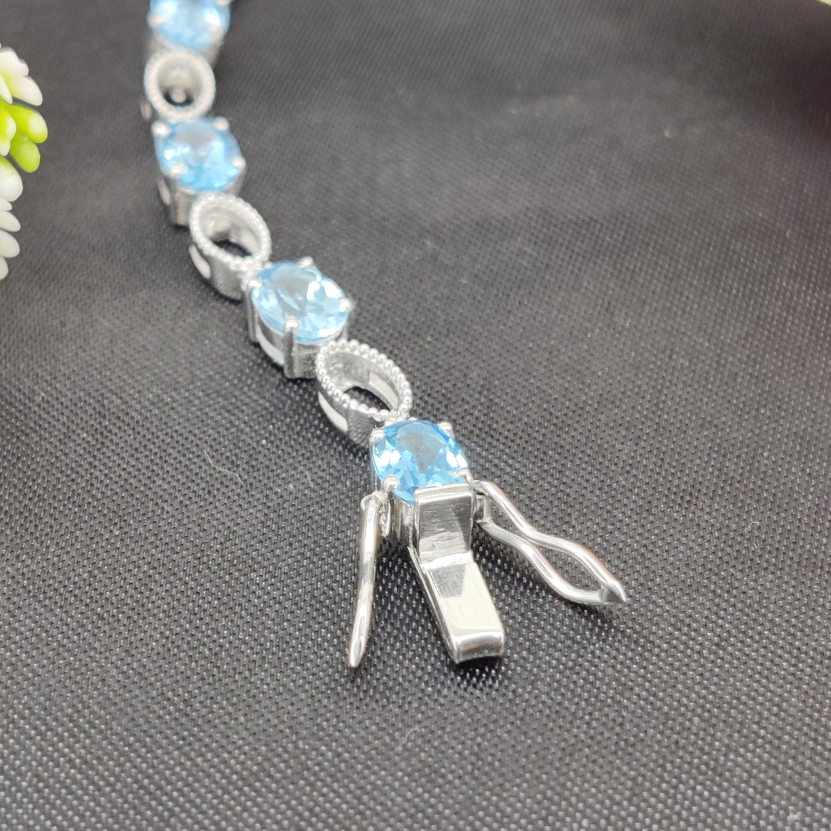 Natural Swiss Blue Topaz Tennis Bracelet, Sterling Silver, December Birthstone, Wedding Jewelry