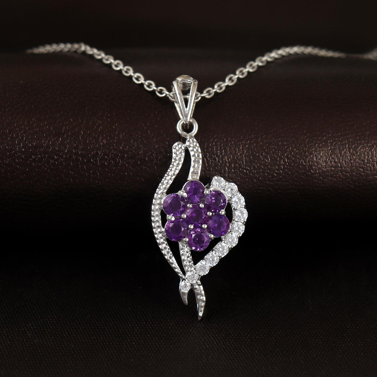 Natural African Amethyst Pendant-February Birthstone-Gemstone Flower Pendant-925 Sterling Silver Jewelry-Handmade Jewelry-Gift for wife