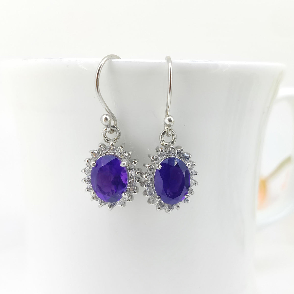 Natural African Amethyst Earring-Gemstone Cluster Dangle Earring-925 Sterling Silver-Oval Amethyst Jewelry-February Birthstone Jewelry Gift