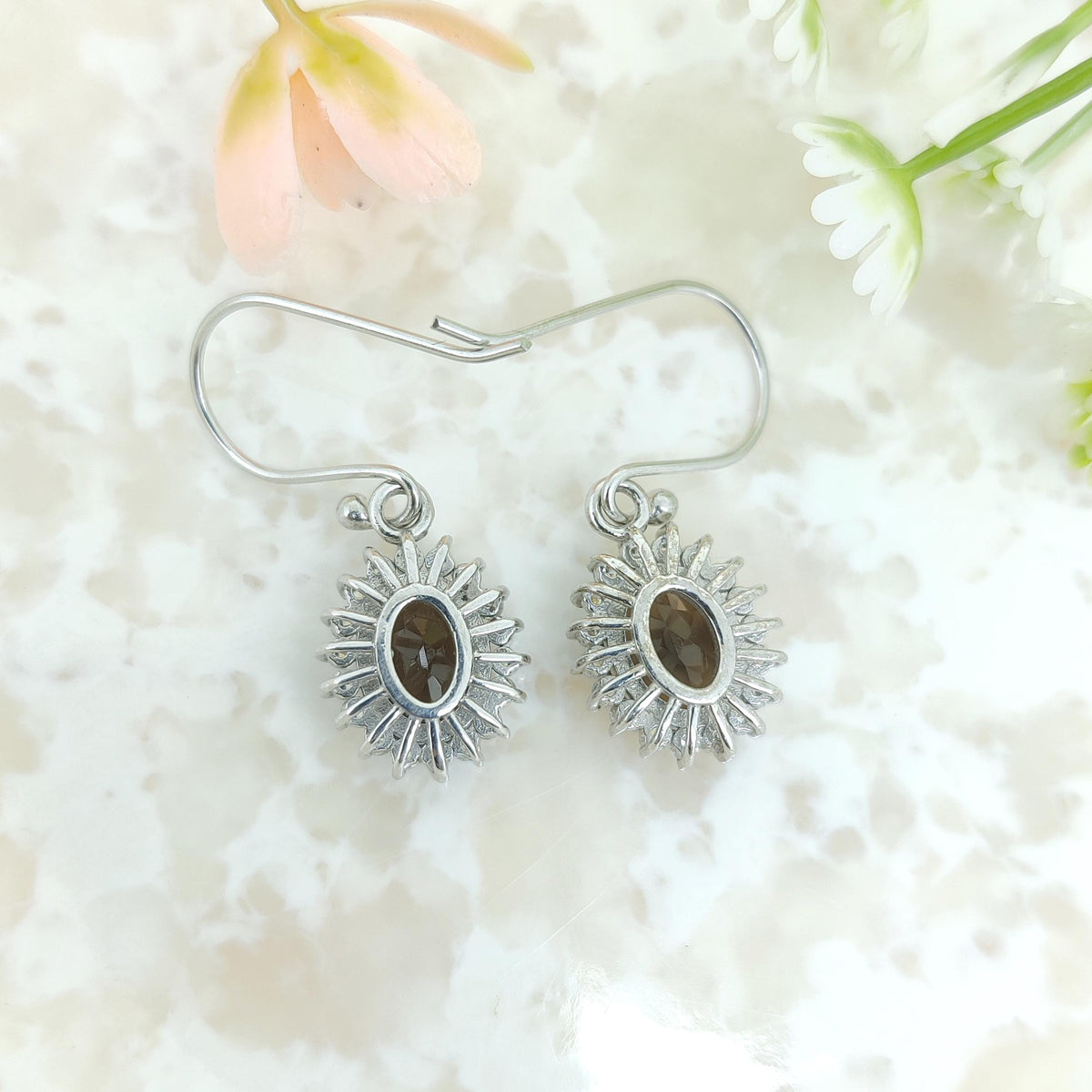 Smoky Quartz Dangle Earrings: Sterling Silver Gemstone Cluster